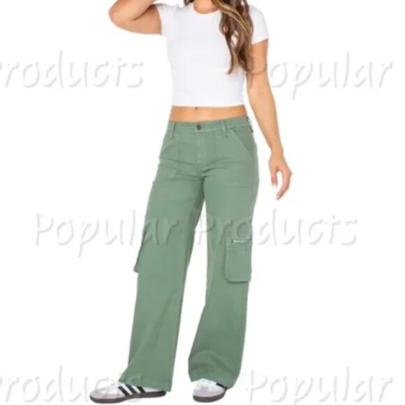 Love Trends Olive Green Mid Rise Wide Leg Cargo Pant  Size 5. Junior - Picture 1 of 11